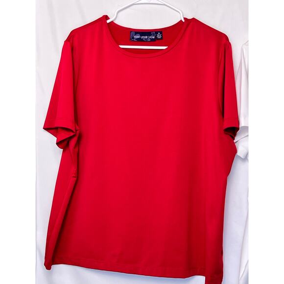 Lot of 2 Susan Graver Women's 1X Red/White Knit Short Sleeve Pullover T-Shirt - Picture 4 of 7